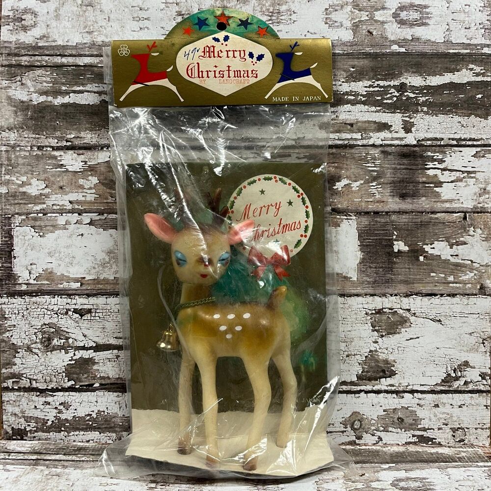 Vintage Christmas Langcraft Reindeer Brown Plastic MCM Japan NOS